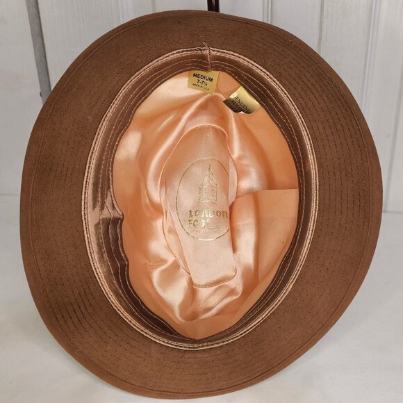 Vintage London Fog Suede Leather Brown Fedora Hat Gentlemen Classic Men's Med 7 - Picture 7 of 8